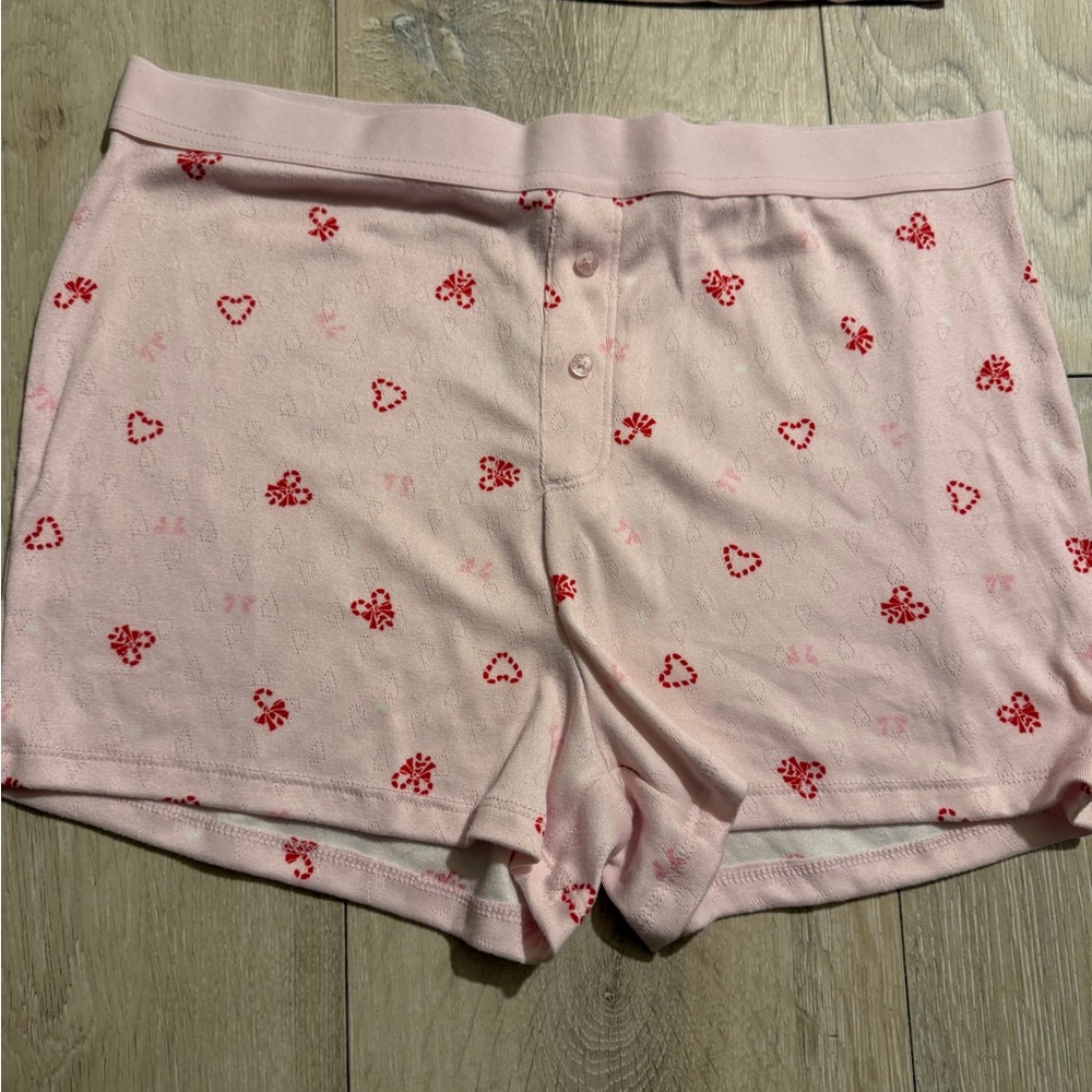 No Boundaries Pink Cream Heart Print Pajama Set - Picture 3 of 7